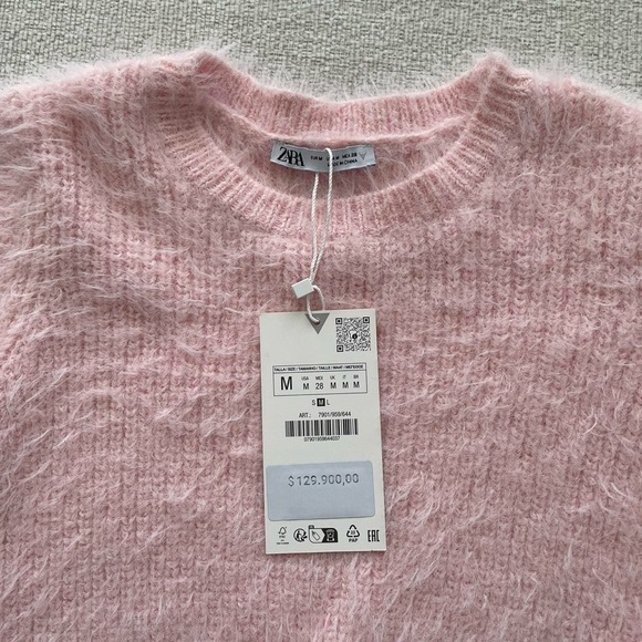 zara pink soft fuzzy crop top - Picture 2 of 2